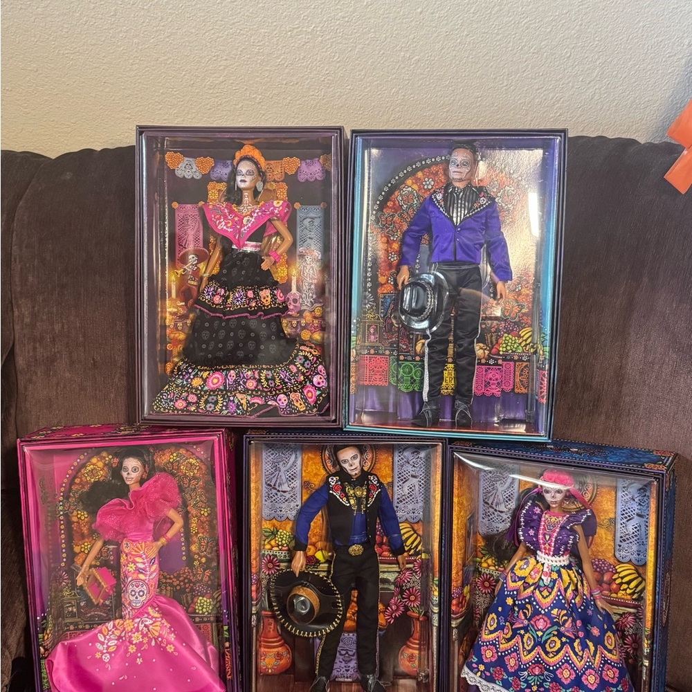 Set of 5 Signature Dia De Muertos Barbie Dolls, Brand New
